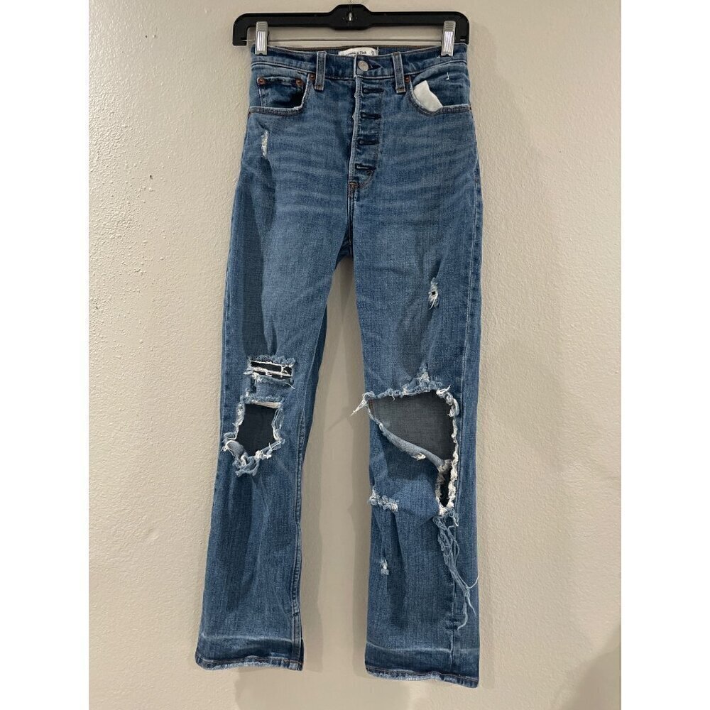 ABERCROMBIE & FITCH WOMENS THE ANKLE STRAIGHT ULTRA HIGH RISE SIZE 25/0 JEANS